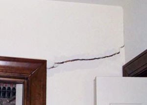 A large drywall crack in an interior wall in Oxford
